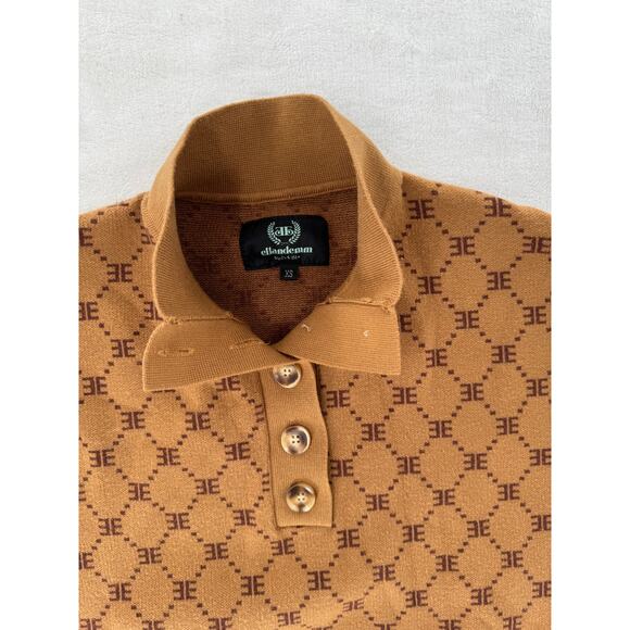 EllandEmm 2 pc Preppy Monogram Camel Brown Knit Pullover Joggers Sweatsuit S XS - Picture 7 of 13